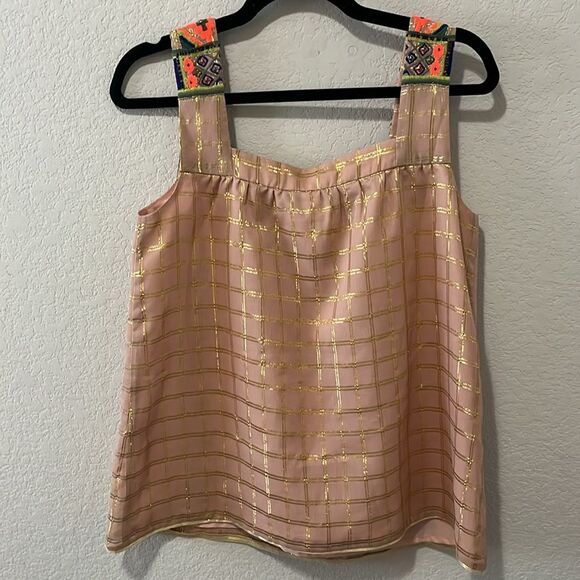 VINEET BAHL (Anthropologie) Sunlight Hours Tank Top, Pink/Gold Plaid, Size S - Picture 5 of 9
